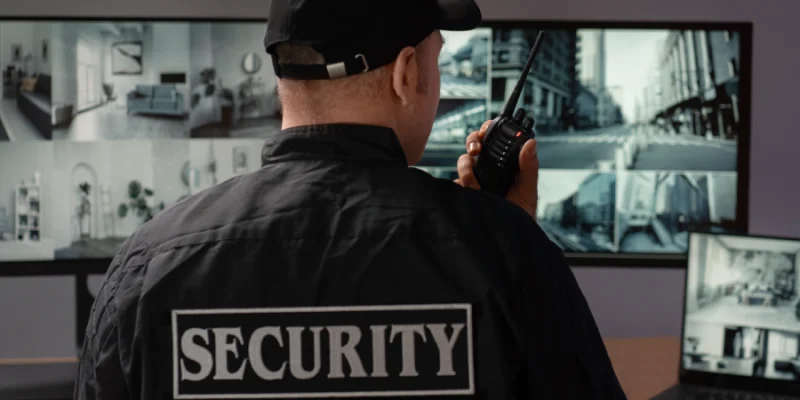 portrait-male-security-guard-with-radio-station-camera-screens